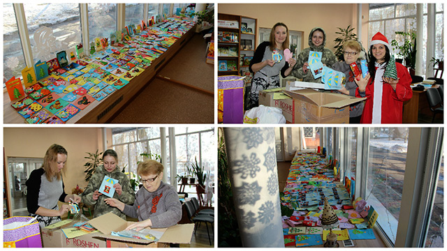 Військовим у зону АТО відправили чай, солодощі та листівки, які вінничани принесли до бібліотек міста 