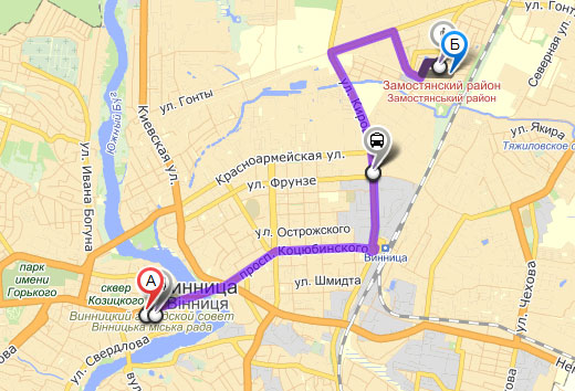 Яндекс.Карти навчилися прокладати маршрути проїзду громадським транспортом Вінниці