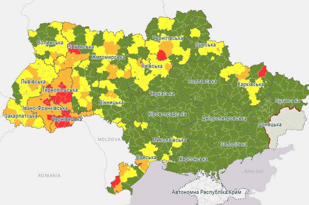 Вінниця залишається у "жовтій" зоні, Вінницький район - в "помаранчевій"