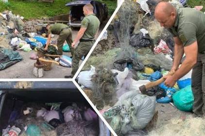 Понад 14 кілометів сіток, вилучених у браконьєрів, знищив Вінницький рибоохоронний патруль