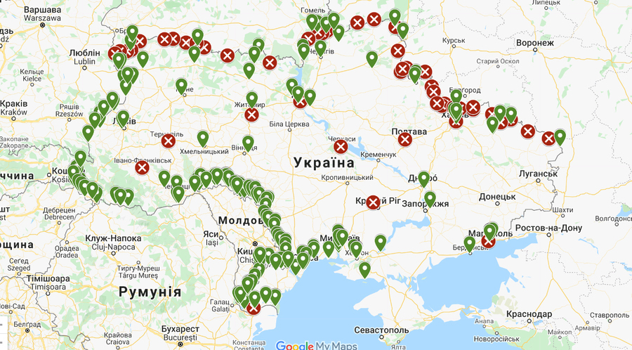Державна митна служба України оприлюднила інтерактивну карту з інформацією про відкриті пункти пропуску